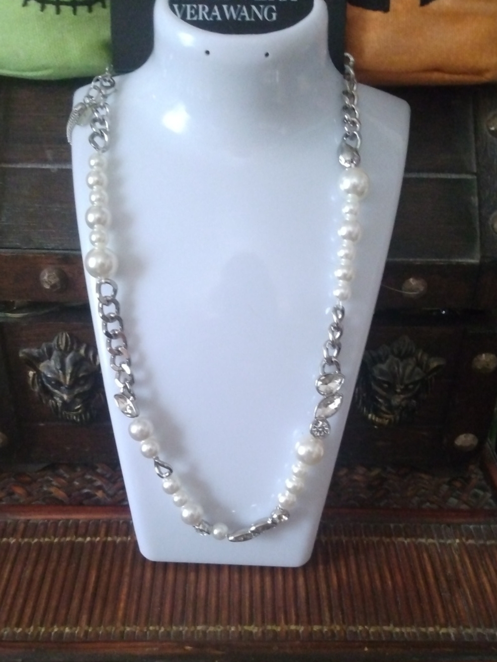 Simply Vera Wang Mixed Media Pearl and Chain Statement Necklace